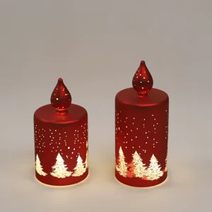 Festive Feeling New Year Decoration LED Glass Candle Light With Christmas Tree Pattern