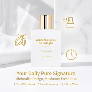 White Moss Eau De Toilette Spray Clean Fresh White Musk Scent with Long Lasting Fragrance for Daily Use