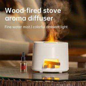 Fireplace Aroma Diffuser Simulation Wood Burning Flame Ultrasonic Humidifier 7 Colors LED Light 180ml Household