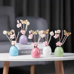 Flower Ceramic Reed Diffuser Sticks Perfume Bottle Luxury Home Fragrance Diffuser Set with Packaging Boxes