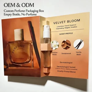 Fold Out Perfume Card Packaging with Insert for Fragrance Vial Custom Printed Luxury Paper Box Set OEM Gift Packaging