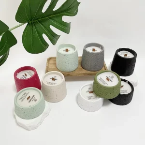 Free Sample Custom Private Label Home Decor Soy Wax Cement Ceramic Cup Scented Wooden Candle Wicks Cement Design Colored Candles
