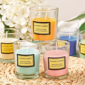 Fresh Aromatic Scented Candle Smokeless Trendy Glass Jar Fragrance Candy Colored Candle Bedroom Home Aromatic Decor Piece