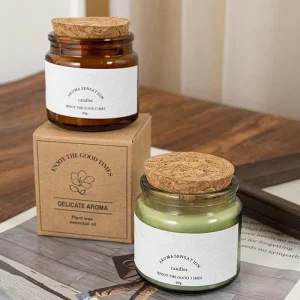Fresh Elegant Green Brown Glass Pillar Handmade Soy Wax Christmas Scented Candle China Zhejiang Birthdays Model SS039