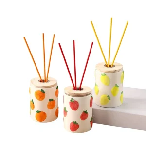Fruit Ceramic Cylindrical Aromatherapy Set Fire-Free Reed Diffuser Candle Home Decoration Souvenir Fragrance for Sleep