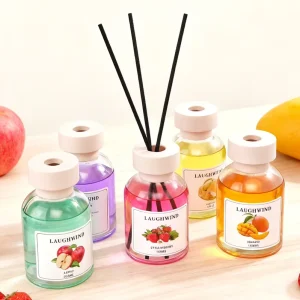 Fruit Flavored Fireless Aromatherapy Indoor Fruit Series Colorful Liquid Glass Wood Cylindrical Reed Diffuser