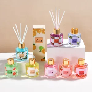 Fruit Label Aroma Reed Diffuser with Gold Cap and Paper Box