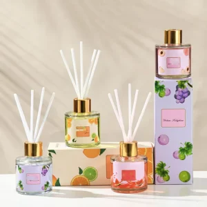Fruit Scented Reed Diffuser 40ml No-Fire Aromatherapy Diffuser for Home & Bathroom Odor Elimination