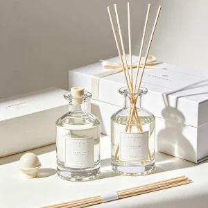 Fully Customized Glass Fragrance Bottle Reed Diffuser Set with Personalized Gift Box and Sticks for Brands