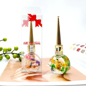 Gift Box 12 Flavors OEM Blossom Cuticle Oil Luxury Diamond Flat Bottle Natural Scented Nails Care Oil With Real Flower