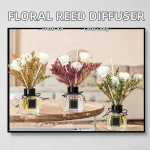Glass Bottle Dried Flower Reed Diffuser, 50ml Natural Essential Oil Diffuser for Bedroom and Bathroom