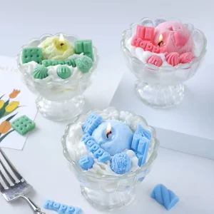 Glass Cup Ice Cream Dessert Scented Candle Christmas Party Home Table Decor Holiday Birthday Gift Soy Wax Aroma Ornament