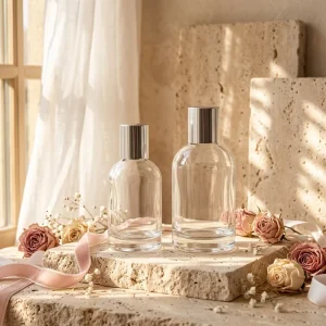 Glass Perfume Bottle with Box Packaging 30ml Pump Sprayer Plastic Caps Gift Set