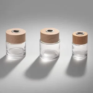 Glass Reed Diffuser Bottle with Wooden Lid Aromatherapy Jar Container with Screen Printing