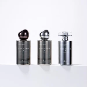 Glossy Black Luxury Round Perfume Bottle 30ml 50ml 100ml Set With Sprayer and Customized Gift Box Packaging