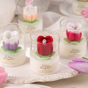 Goddess Day Romantic Handmade Cup shaped Mixed Wax Tulip Flower Candle Birthday Souvenir Gift Box