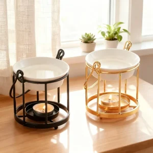 Gold Black Ceramic Wax Melting Pool Essential Oil Burner Diffuser Fragrance Warmer Decorative Candle Wax Warmer With Handle