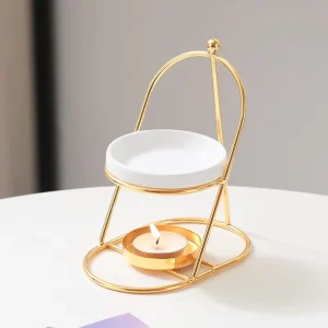Gold Eco-friendly Ceramic Aromatic Incense Burner Essential Oil Heating Wax Melting Lamp Household Use for Foreign Trade