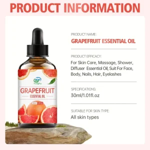 Grapefruit Seeds Essential Oil 100% Pure Cold Pressed Sweet Fresh Nourishing Citrus Liquid for Hair & Skin Care Custom Body Oil