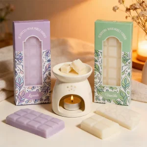 Groothandel Bulk Mini Home Scented Candle Chocolate Box Shapes Cotton Apple Cotton Sage Woods Scent Lujo Color Wax Melts Set