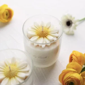 Handmade Chamomile Scented Candle in Daisy Glass Jar Flower Shaped Soy Wax Aromatherapy Home Decor Gift Bulk
