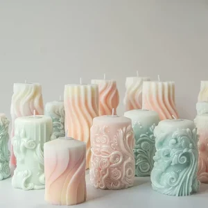 Handmade Colored Soybean Wax Aromatherapy Special shaped Cylindrical Candle Wave and Flower Relief Aromatherapy Home Decor
