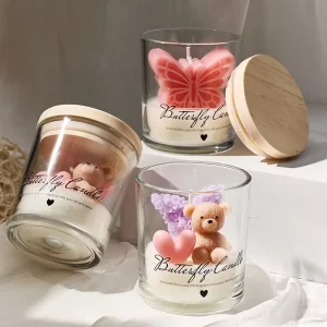 Handmade Cute Bear Butterfly Glass Cup Aromatherapy Candle Creative Home Decor Fragrance Gifts Soy Wax Scented Candles