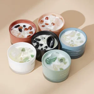 Handmade Dry Flower Crystal Stone Aromatherapy Soybean Wax Candle Indirect Lighting Indoor Scented Pillar Holiday Bars Birthday