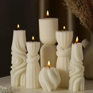 Handmade Modern Art Geometry Pillar Soy Wax Ribbed Candle Floral Scent for Holiday Christmas New Year Mother’s Day Weddings Home