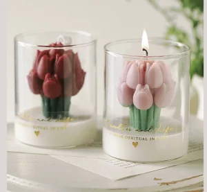 Handmade Modern Soy Wax Flower Scented Eco Friendly Aromatherapy Candles for Weddings Valentines Day Diwali Halloween