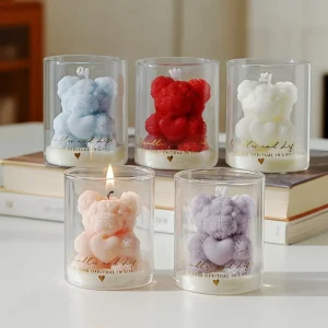 Handmade Party Wedding Souvenirs Gift Rose Bear Candle Unique Valentine’s Day Gift Glass Jar Soy Wax Scented Candles