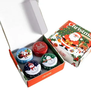 Handmade Red Scented Christmas Box Candle Set, 4 Pieces