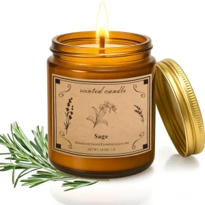 Handmade Sage & Sea Salt Soy Wax Candles in Glass Jar Long Burn Time Aromatherapy Fragrance for Christmas Home Decor Gift