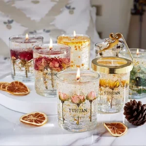 Handmade Soy Wax Candles Smokeless Glass Jar Cute Flower Pattern Jasmine Fragrance Romantic Style Custom Wedding Birthday Gift