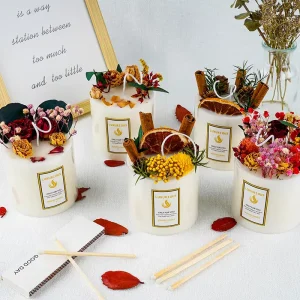 Handmade Soy Wax Scented Candles Set Custom Logo Scents Dried Flowers Wedding Favors Holiday Diwali Smokeless Aromatherapy Home