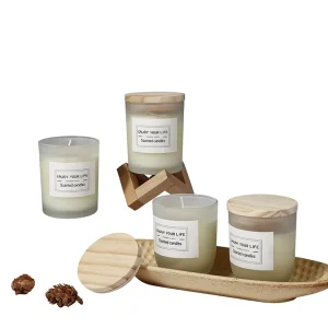 Handmade Wood Lid Frosted Glass Cup Aromatherapy Candle Smokeless Scented Multi Scent Wedding Favors