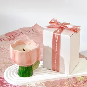 Handpainted Ceramic Flower Pillar Candle Container Vessel Jar for Aromatherapy Scented Wax Home Wedding Diwali