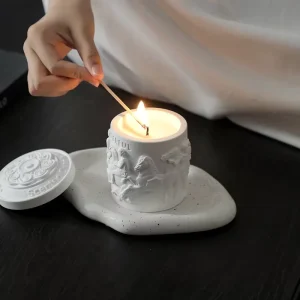 High End Artistic Souvenir Soy Wax Candle Gift Box Exquisite Vintage Black and White Plaster Cup Aromatherapy Spa Fragrance