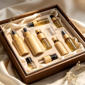 High End Gift Set Reusable Liquid Dispenser Travel Aromatherapy Hydrosol Bottle Full Bamboo Outer Glass Spray Bottle