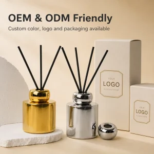 High End Luxury Custom Electroplate Spraying Colored Golden Silver White 120Ml Unique Glass Reed Diffuser Aroma Bottles