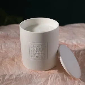 High Quality 320g Custom Engraved Logo Matte White Ceramic Scented Candles for Wedding Gift