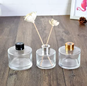 High Quality Glass Reed Diffuser Bottle Cylinder Golden Silver Collar Aroma Home Decoration Scent