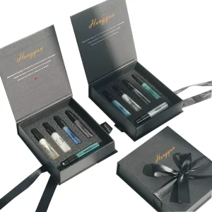 High Quality Luxury Perfume Packaging Box Cosmetic Set Skincare Custom Paper Gift Box Black Ribbon Sponge Liner Nail Polish Oil