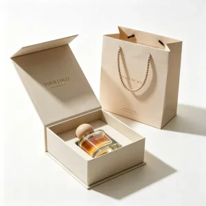 High end Custom logo Perfume Gift Set Packaging Eco friendly Matte White Packaging Box with Handle Bag Flip top Rigid Paper Box