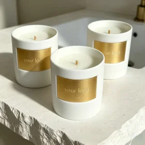High end ceramic cup scented candle gift set with soy wax wooden wick and natural fragrance