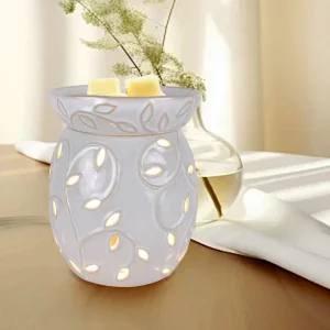 Hollow Leaf Pattern Ceramic Eco-Friendly Highly Scented Wax Melt Warmer Flameless Electric Burner Warm Night Light Home