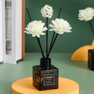 Home Aromatherapy Reed Diffuser Set with Grey Small Square Bottle for Bedroom and Living Room