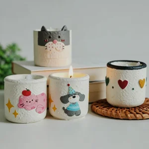 Home Decor Fragrance Custom Handmade Soy Wax Aromatherapy Candle Cute Plaster Cup Scented Candle