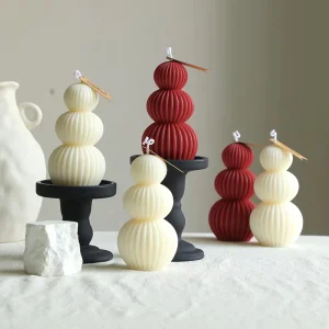 Home Decor Gift Creative Handmade Red White Ball Ribbed Spherical Art Scented Candle Aromatherapy Candle