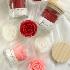 Home Decor Handmade Luxury Rose Flower Aromatic Candles Creative Wedding Valentine’s Day Gift Glass Jar Soy Wax Scented Candles